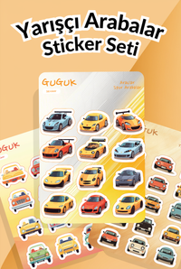 Yarışçı Arabalar Sticker Yaprakları Seti