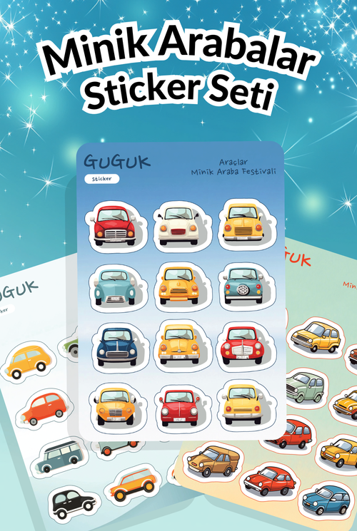 Minik Arabalar Sticker Yaprakları Seti