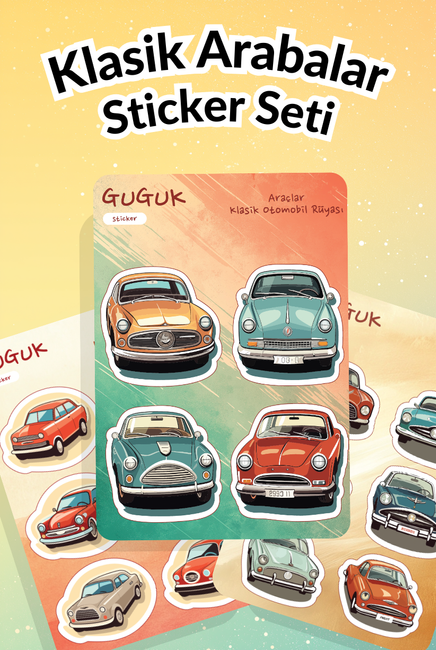 Klasik Arabalar Sticker Yaprakları Seti