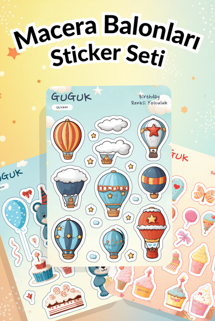 Macera Balonları Sticker Yaprakları Seti