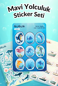 Mavi Yolculuk Sticker Yaprakları Seti