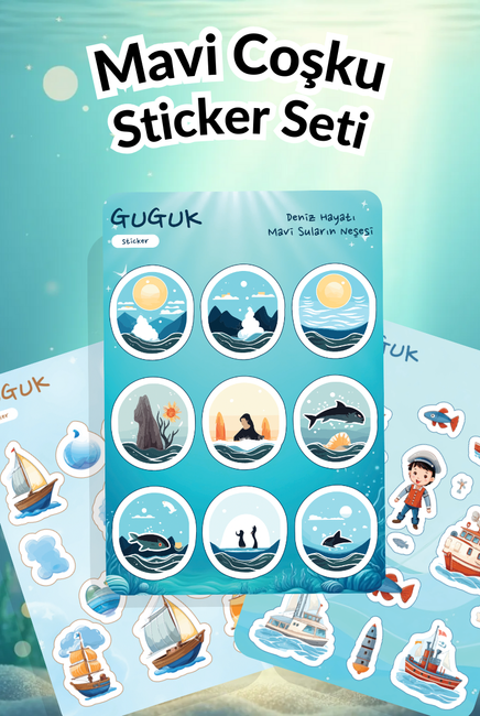 Mavi Coşku Sticker Yaprakları Seti