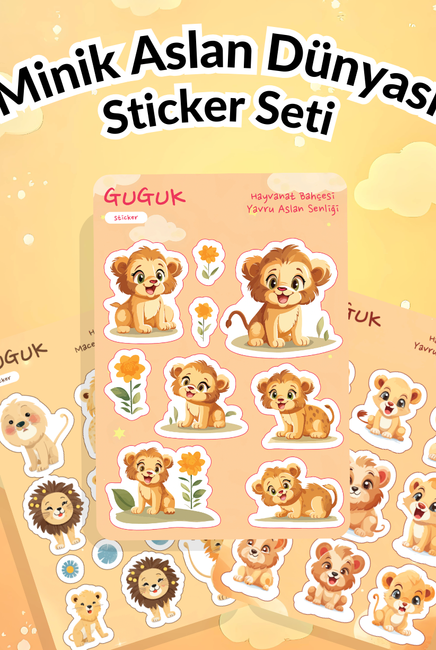 Minik Aslan Dünyası Sticker Yaprakları Seti