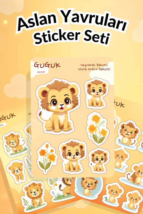 Aslan Yavruları Sticker Yaprakları Seti