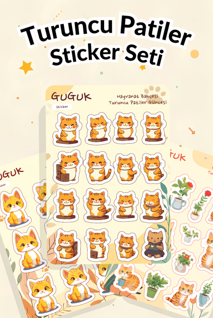 Turuncu Patiler Sticker Yaprakları Seti