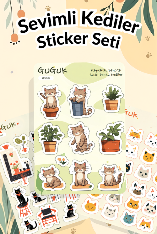 Sevimli Kediler Sticker Yaprakları Seti