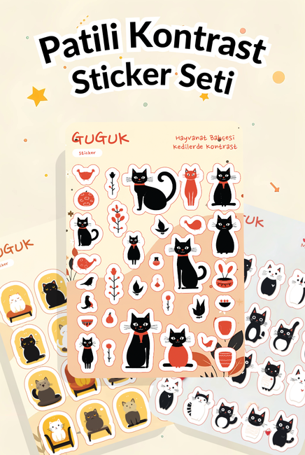 Patili Kontrast Sticker Yaprakları Seti