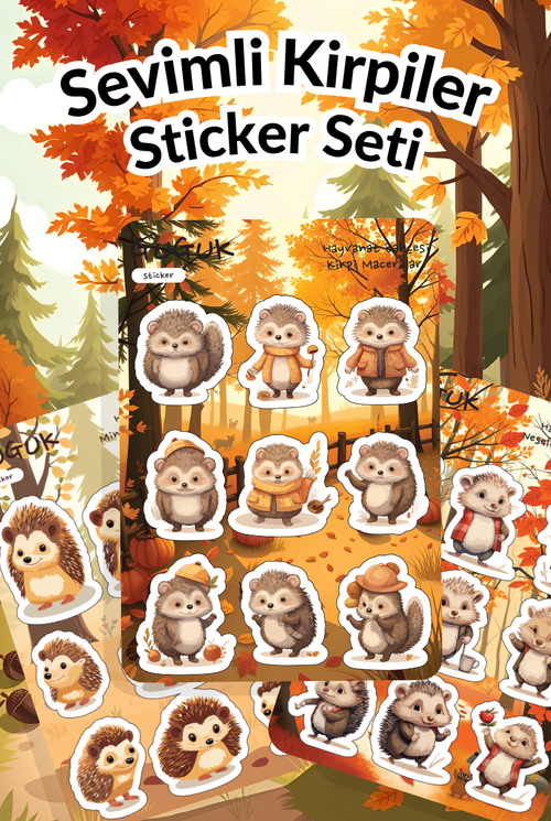 Sevimli Kirpiler Sticker Yaprakları Seti