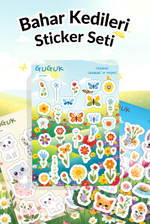 Bahar Kedileri Sticker Yaprakları Seti