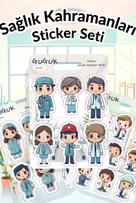 Sağlık Kahramanları Sticker Yaprakları Seti