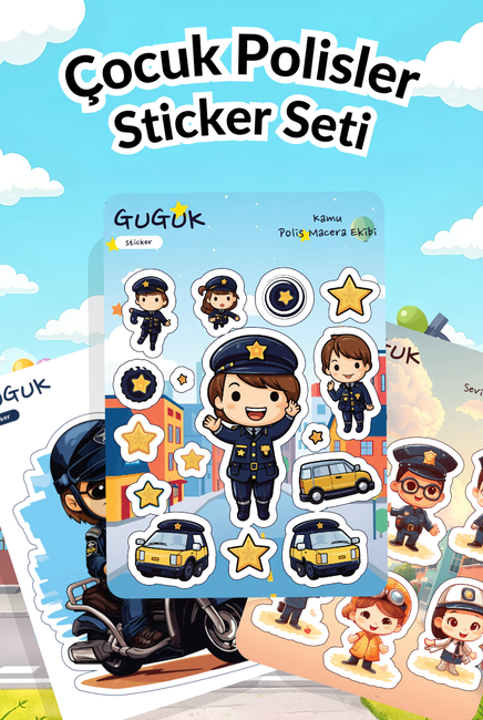 Çocuk Polisler Sticker Yaprakları Seti 