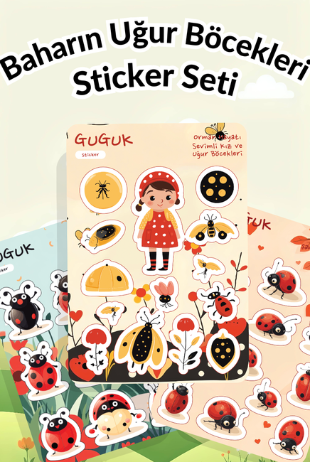 Baharın Uğur Böcekleri Sticker Yaprakları Seti 