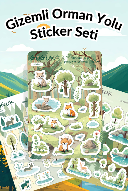 Gizemli Orman Yolu Sticker Yaprakları Seti