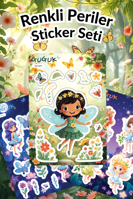 Renkli Periler Sticker Yaprakları Seti 