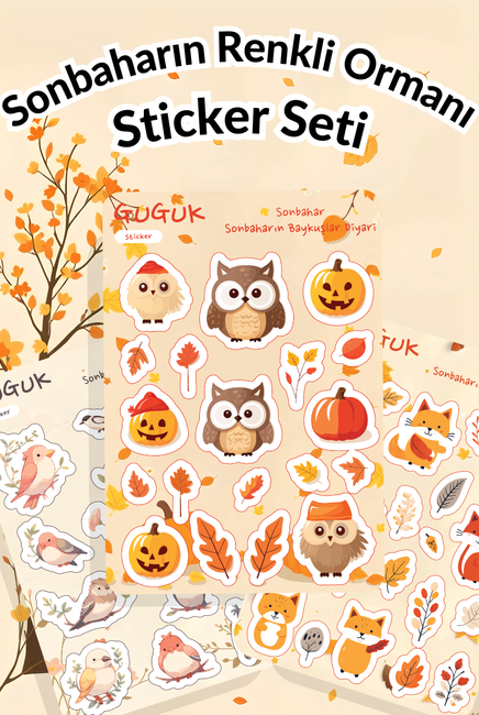 Sonbaharın Renkli Ormanı Sticker Yaprakları Seti