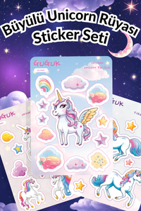 Büyülü Unicorn Rüyası Sticker Yaprakları Seti