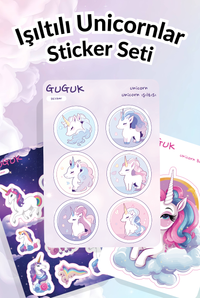Işıltılı Unicornlar Sticker Yaprakları Seti 