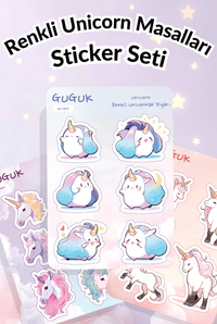 Renkli Unicorn Masalları Sticker Yaprakları Seti 
