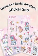 Unicorn ve Renkli Arkadaşlık Sticker Yaprakları Seti 