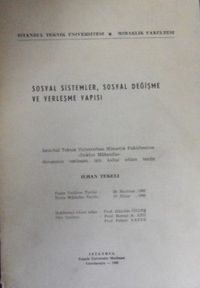 Sosyal Sistemler, Sosyal Değişme ve Yerleşme Yapısı (1-F-34)