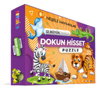 Neşeli Hayvanları 12 Büyük Parça Dokun Hisset Puzzle