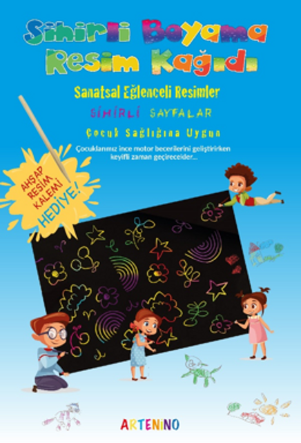 Sihirli Boyama Kağıdı 3 Sihirli Sayfa + 1 Ahşap Kalem