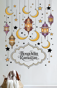 Hoşgeldin Ramazan Renkli Fener Sarkıt Cam Duvar Dekorasyon Sticker Seti