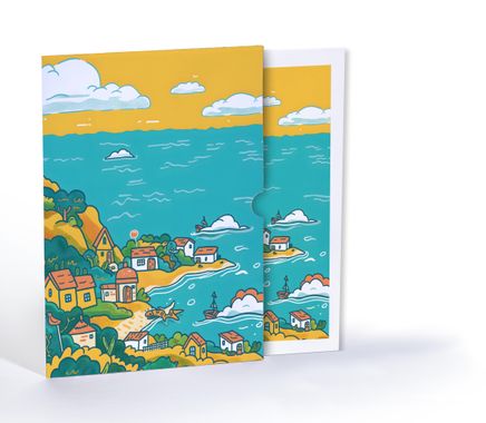 Güneşli Sahil Kasabası, Özel Tasarım Kılıflı A4 Poster