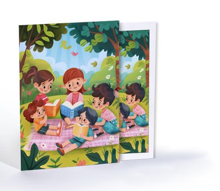 Kitaplarla Dolu Bir Piknik, Özel Tasarım Kılıflı A4 Poster