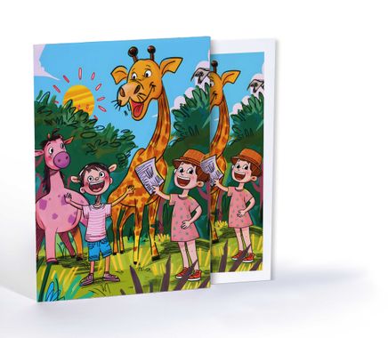 Sevimli Zürafa ve Arkadaşları, Özel Tasarım Kılıflı A4 Poster