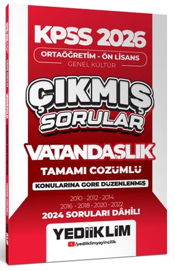 2026 KPSS Ortaöğretim Ön Lisans Genel Kültür Vatandaşlık Tamamı Çözümlü Çıkmış Sorular(2024 Soruları Dahil)