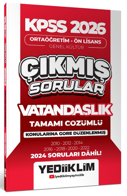 2026 KPSS Ortaöğretim Ön Lisans Genel Kültür Vatandaşlık Tamamı Çözümlü Çıkmış Sorular(2024 Soruları Dahil)