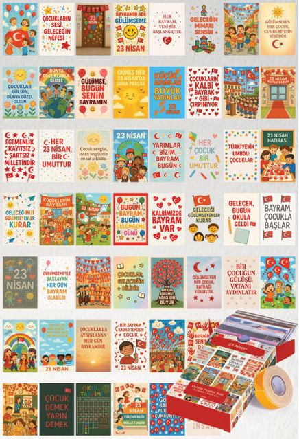 23 Nisan Temalı 54 Adet Duvar Poster Seti Oda Dekoru
