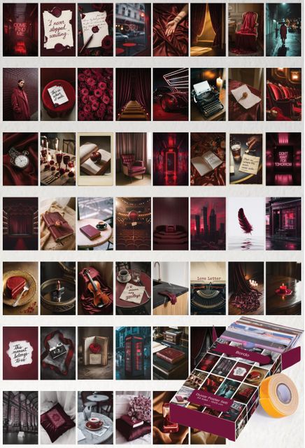 Bordo Temalı 54 Adet Duvar Poster Seti Oda Dekoru