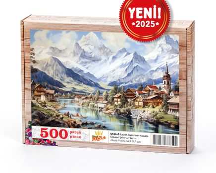 İtalyan Alplerinde Kasaba Ahşap Puzzle  500 Parça ( UK24-D )