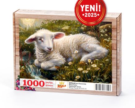 Dere Kenarında Beyaz Kuzu Ahşap Puzzle 1000 Parça ( HV75-M )