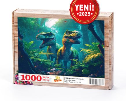 Dinozorlar Ormanda Ahşap Puzzle 1000 Parça ( HV77-M )