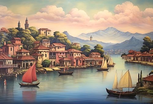 İtalya Sernio Dağı'nda Kasaba Ahşap Puzzle 2000 Parça ( UK60-MM