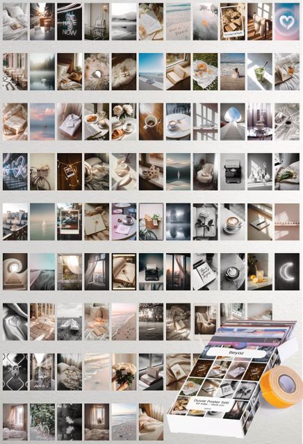 Beyaz 90 Adet Duvar Poster Seti Oda Dekoru