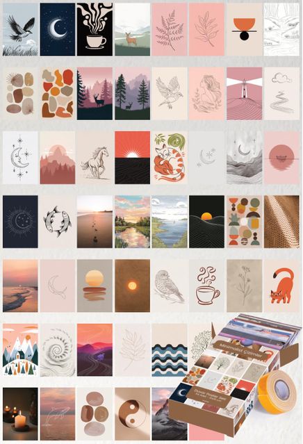 Minimalist Çizimler Temalı 54 Adet Duvar Poster Seti Oda Dekoru (Paspartulu)