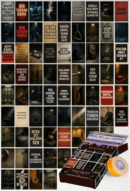 Gym Motivasyon 72 Adet Duvar Poster Seti Oda Dekoru