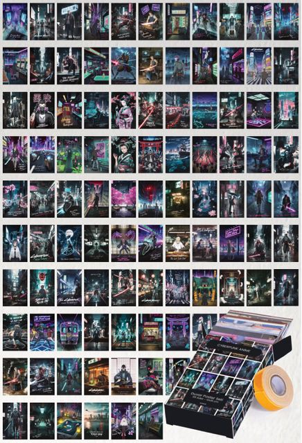 Cyberpunk Anime 99 Adet Duvar Poster Seti Oda Dekoru (Paspartulu)
