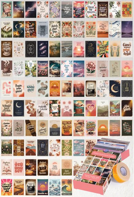 Türkçe Motivasyon Sözleri 99 Adet Duvar Poster Seti Oda Dekoru (Paspartulu)