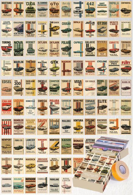 Vintage Amerikan Klasik Araçlar 99 Adet Duvar Poster Seti Oda Dekoru