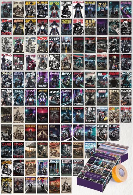 Vintage Anime Motor 108 Adet Duvar Poster Seti Oda Dekoru (Paspartulu)