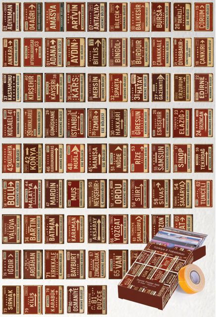 Türkiye İl Tabelaları 81 Adet Duvar Poster Seti Oda Dekoru (Paspartulu)