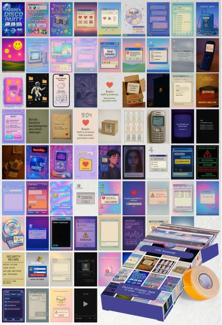 Y2K Nostalji 72 Adet Duvar Poster Seti Oda Dekoru (Paspartulu)