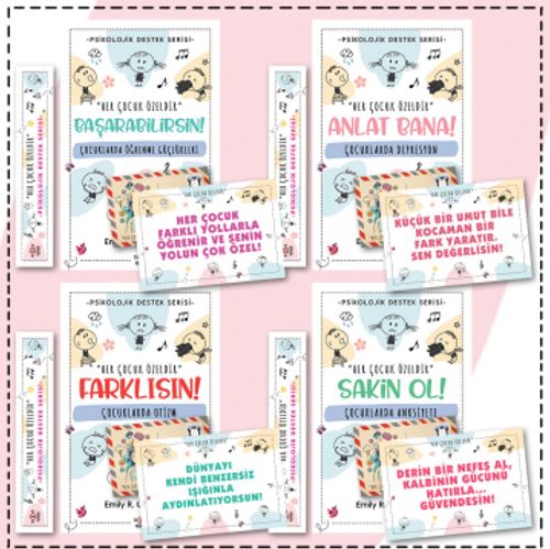 Çocuklar İçin Psikoloik Destek Serisi 4  Kitap - Ayraç ve Kartpostallı Özel Set -2