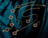 Yonca Siyah Bileklik, Kolye, Küpe (Miyuki 528)