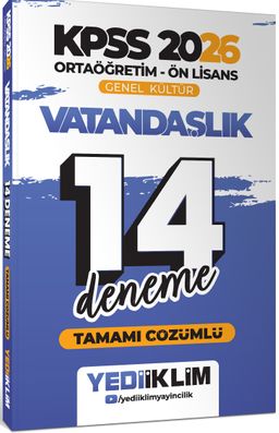 2026 KPSS Ortaöğretim Ön Lisans Genel Kültür Vatandaşlık Tamamı Çözümlü 14 Deneme